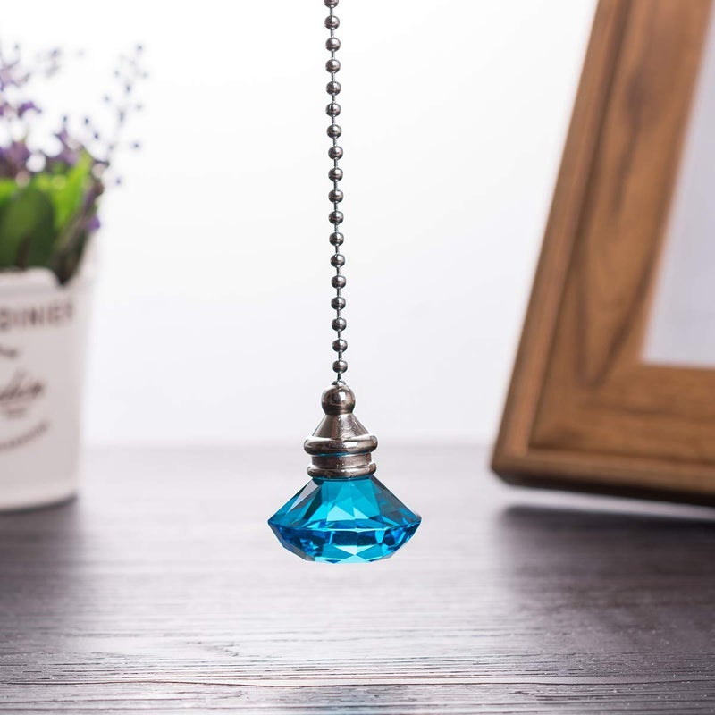 LONGSHENG Ceiling Fan Pull Chain Set - 2 pieces Light Blue Diamond Fan Pull Chains 20 Inch Ceiling Fan Chain Extender with Chain Connector Home Wedding Decor Ornament Pendant - Image 3